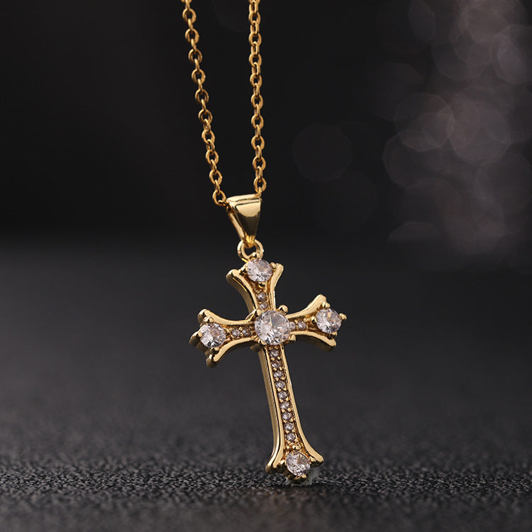 Wholesale Retro Punk Gold Plated Rhinestone Cross Necklace For Women Fashion Accessory Gift