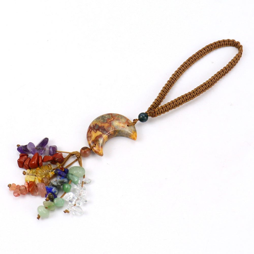 Wholesale  Natural Crystal Original Stone Moon Colorful Pendant Keychains