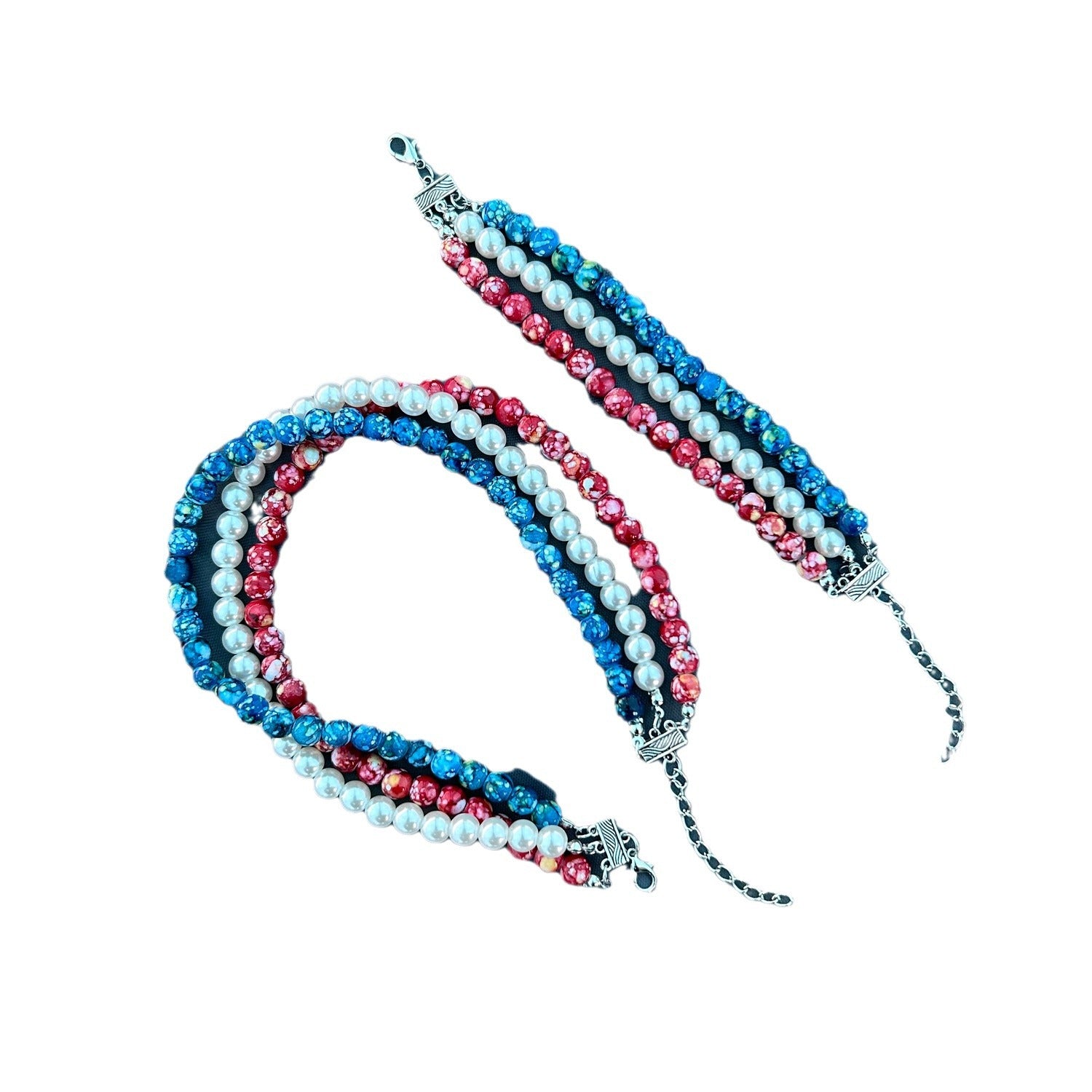 Wholesale Creative Flag Color Pearl Necklace American Independence Day