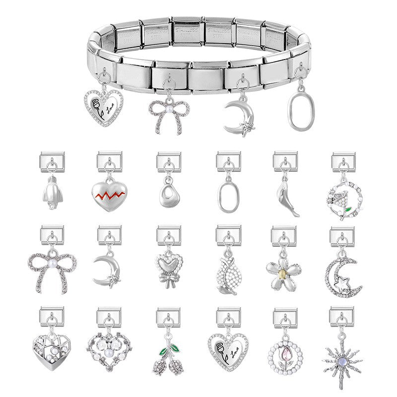 Wholesale 9mm Italian Charm Starter Bracelets DIY Heart Bow Pendant Stainless Steel Composable Bracelet