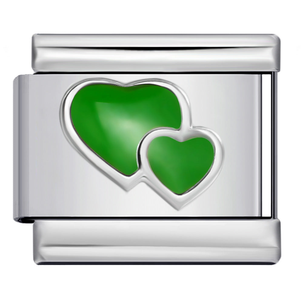 Wholesale  Italian Charm Bracelet 9mm DIY  colorful enamel double heart  Creative Stainless Steel Composable Bracelet