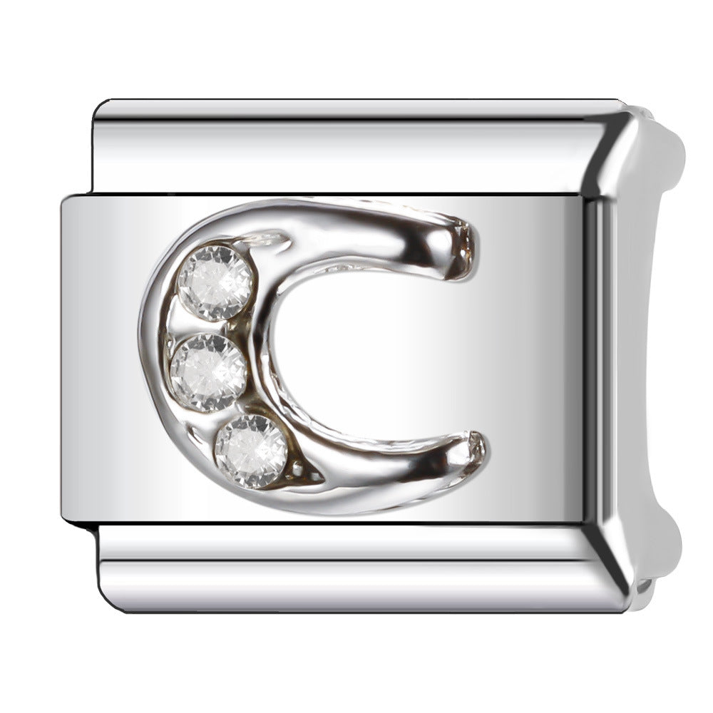 Wholesale Italian Charm Bracelet 9mm DIY Diamond English Letter   Creative Stainless Steel Composable Bracelet