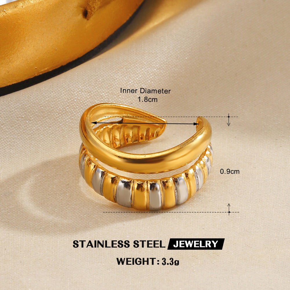 Wholesale Stylish Stainless Steel Star Ring for Women - Retro Geometric Design,  Gold and Steel Color,  Everyday Fashion Accessory