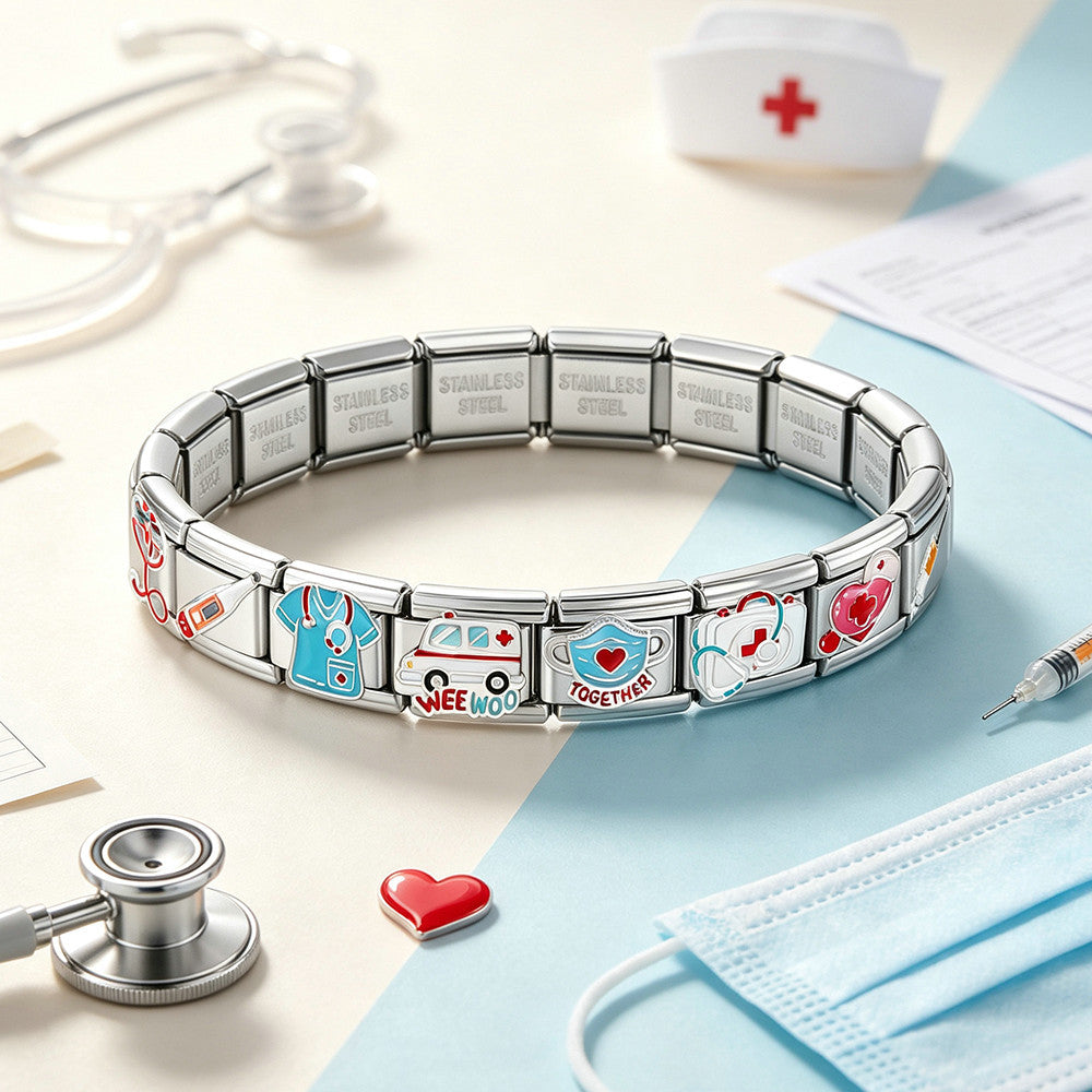 Wholesale Nurse Themed Stainless Steel Modular Bracelet With Ambulance Charm DIY Bangle Gift For Everyday Wear