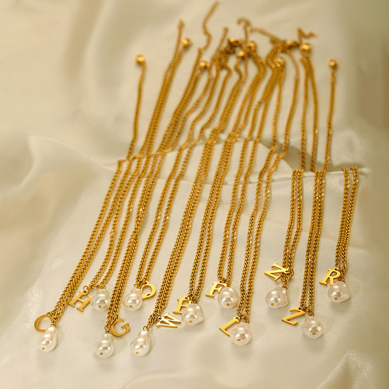 Wholesale Pearl 26 Letters Stainless Steel Necklaces ACC-NE-YunHe003