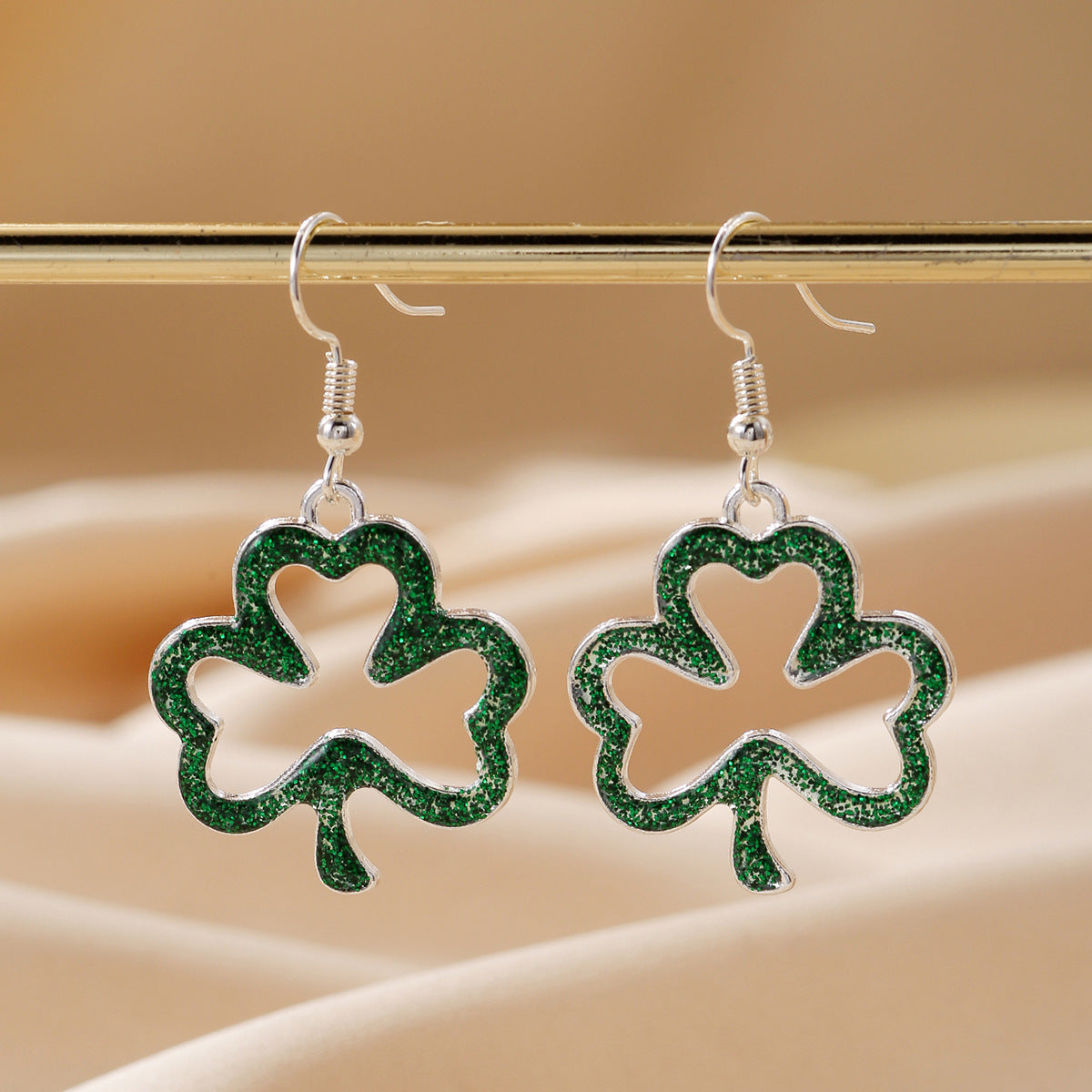 Wholesale St. Patrick's Day Hollow Green Four Leaf Clover Earrings