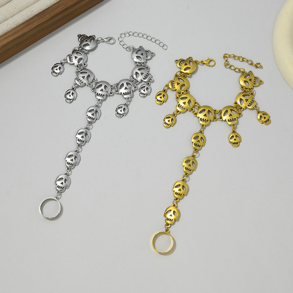 Wholesale Punk Retro  Skull Connecting Finger Bracelet Zinc Alloy Antique Bronze Women' s Party Jewelry Gift