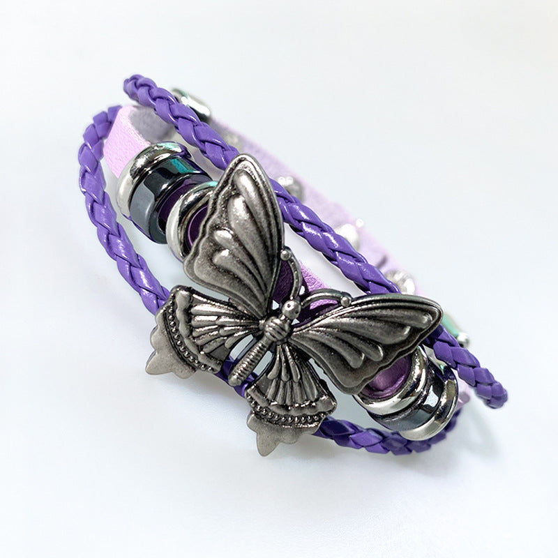 Wholesale  Retro Dark Butterfly Rock Leather Bracelet