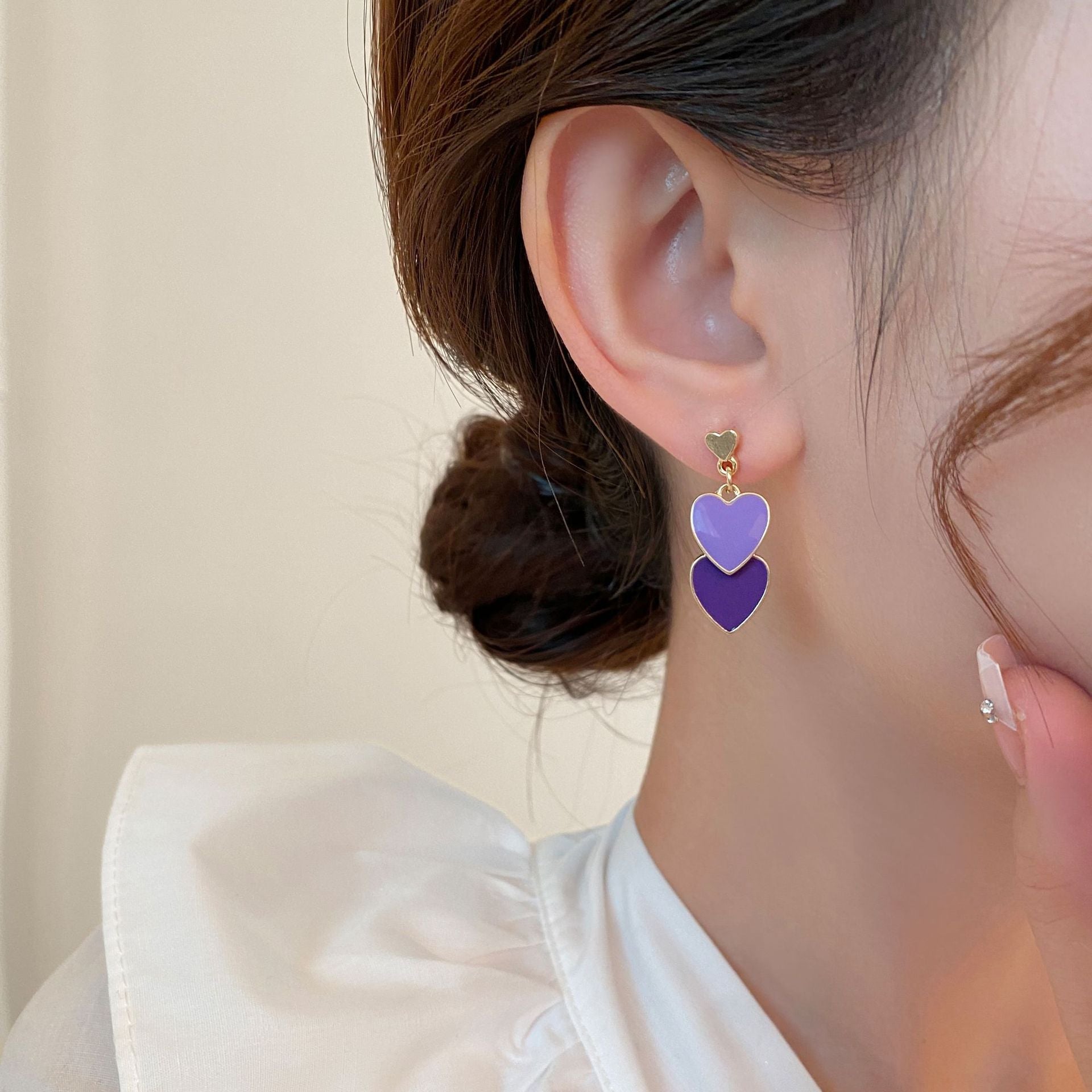 Wholesale s925 silver needle two-color love oil drop earrings