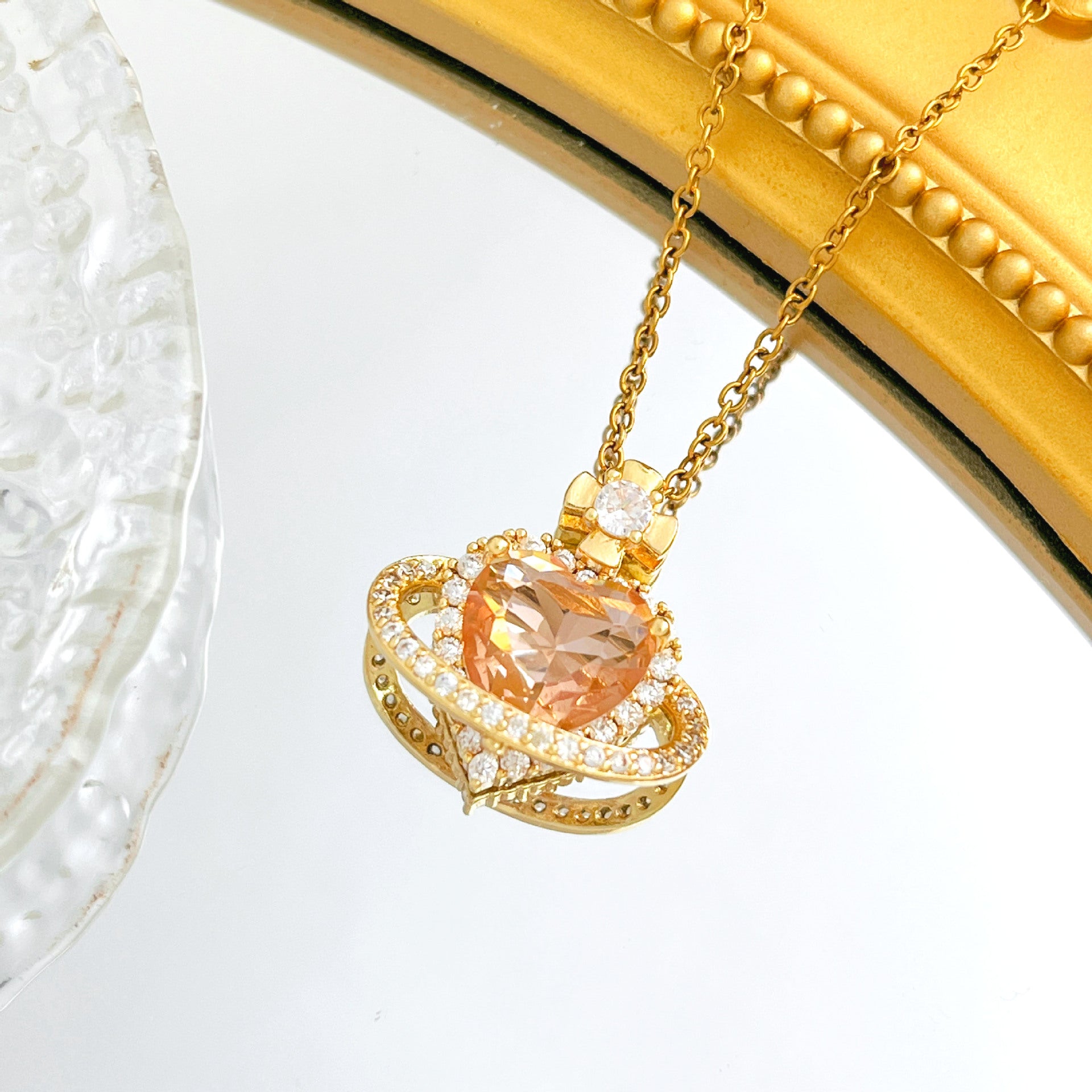 Wholesale Titanium Steel Heart Flower Necklace Gold Plated Sweet Style Boutique Jewelry