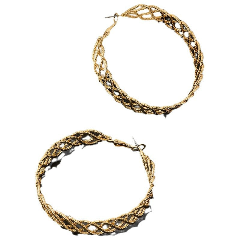 Wholesale Cold Wind Style Hollow Large Circle Earrings Alloy Electroplated Jewelry Accessory