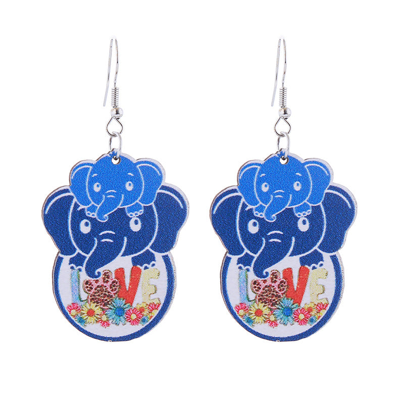 Wholesale Mother' s Day Wooden MOM Leopard Print Lip Print Creative Cartoon Earrings