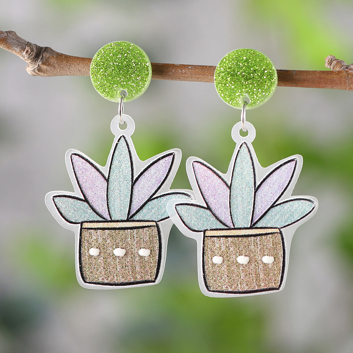Wholesale Flower Plant Pot Acrylic Pendant Earrings