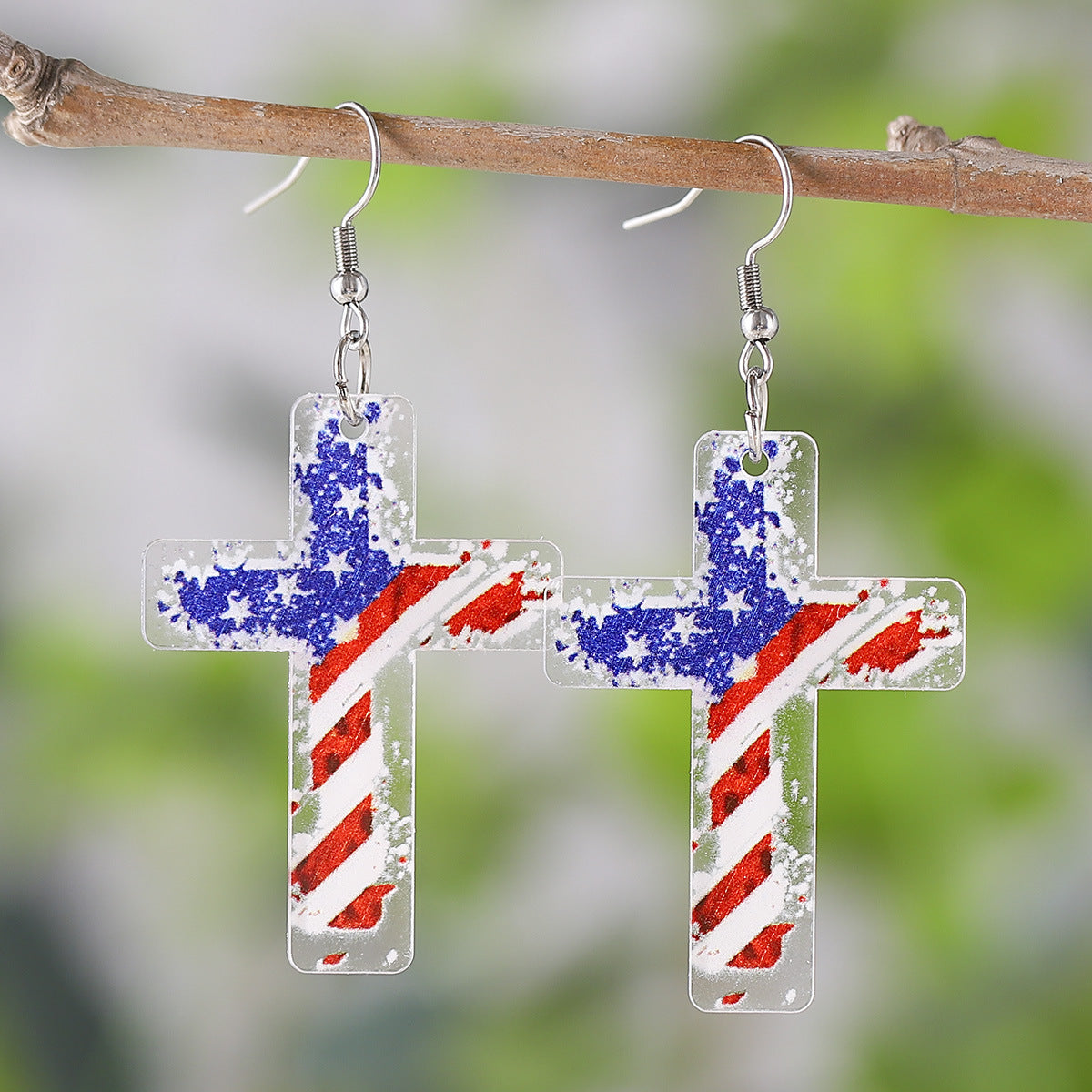 Wholesale of American Independence Day Droplet Wings, Flag Glasses, Acrylic Double Sided Earrings ACC-ES-ChuLian013