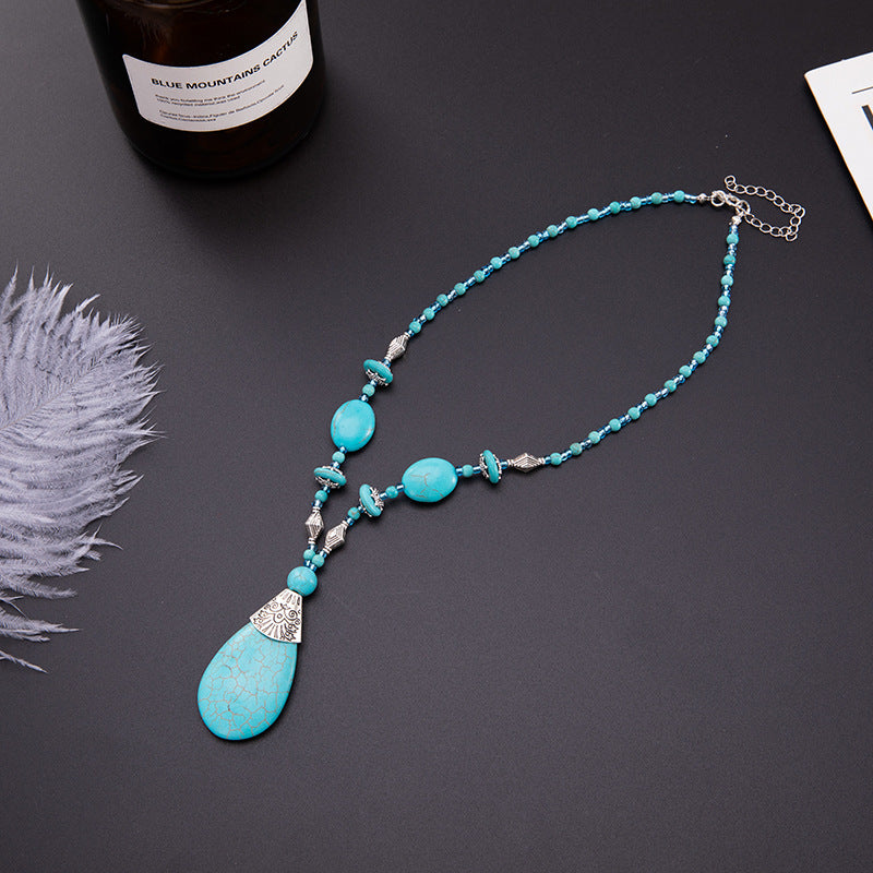 Wholesale Bohemian Turquoise Water Drop Pendant Necklace,  Fashion Jewelry Accessory for Everyday Gift or Resale
