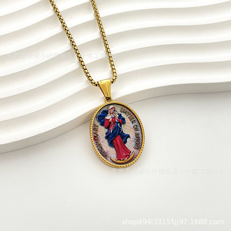 Wholesale Western Style Retro Enamel Oval Pendant Necklace