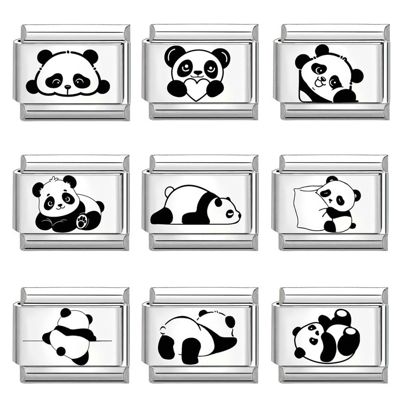 Wholesale  Italian Charm Bracelet 9mm DIY Splicing Removable Cartoon Panda Stainless Steel Composable Bracelet