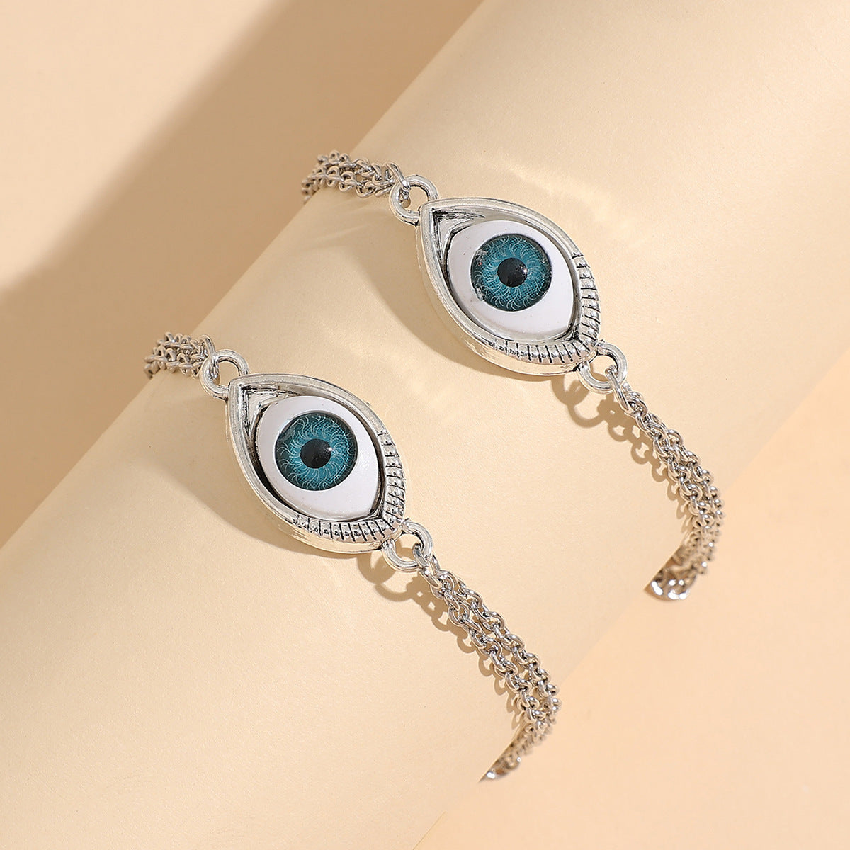 Wholesale Silver Tone Alloy Demon Eye Couple Bracelet Set 2Pcs Chic Jewelry Gift