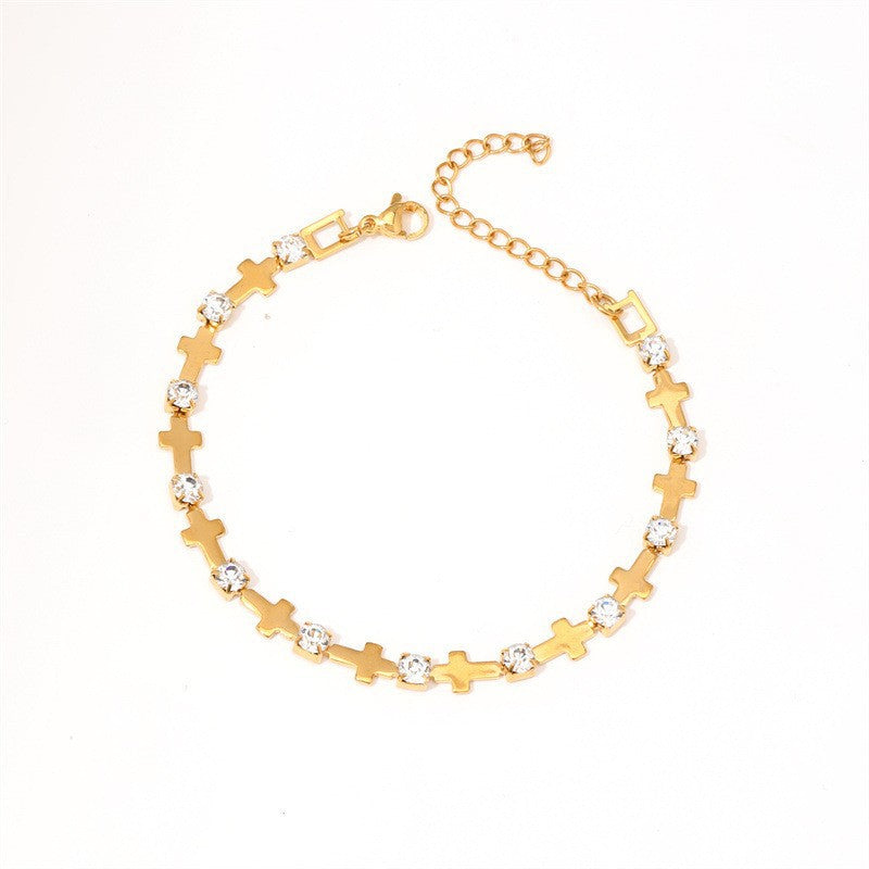 Wholesale 18k Gold Plated Bracelet Cross Titanium Steel Bracelets with Diamond Zircon Love Bracelet ACC-BT-TaiYu003