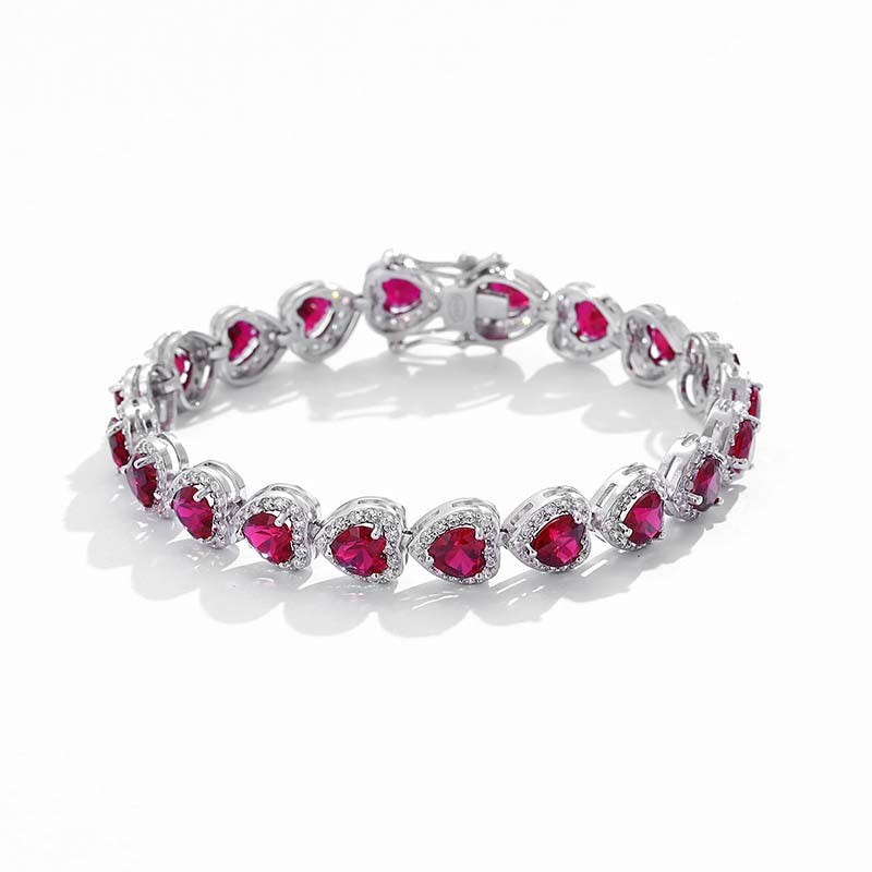 Wholesale Sterling Silver Diamond Heart Shaped Ruby Bracelet