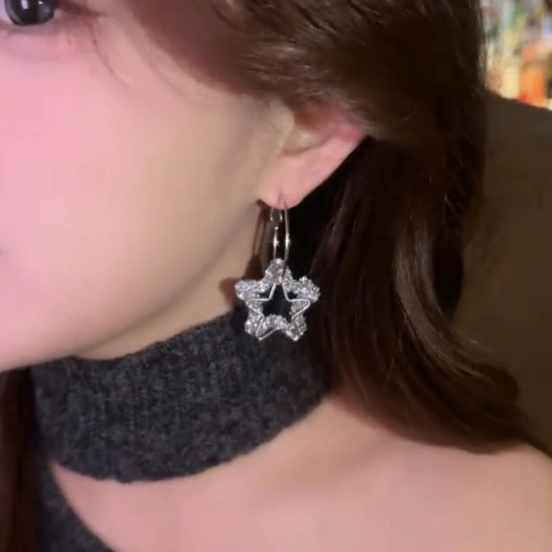 Wholesale Star Stud Earrings Silver Plated Copper Alloy Sparkling Zircon Five-Pointed Star Design Fashion Jewelry for Women