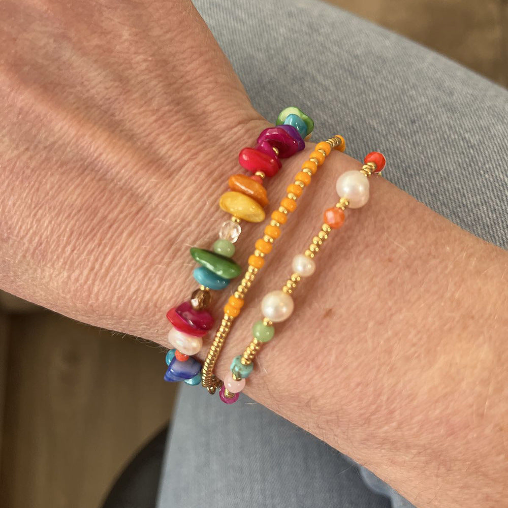 Wholesale Hand Woven Colorful Gradient Retro Beaded Stretch Bracelet Women S Everyday Fashion Jewelry Accessory