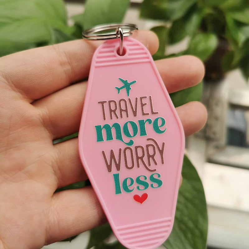Wholesale Vintage Plastic Travel More Worry Less Keychain ACC-KC-MeiXin019