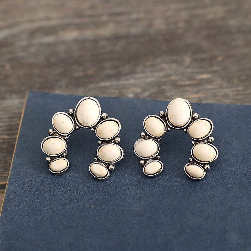 Wholesale Alloy Electroplated Vintage Turquoise U-Shape Earrings,  Trendy Jewelry Accessory for Women