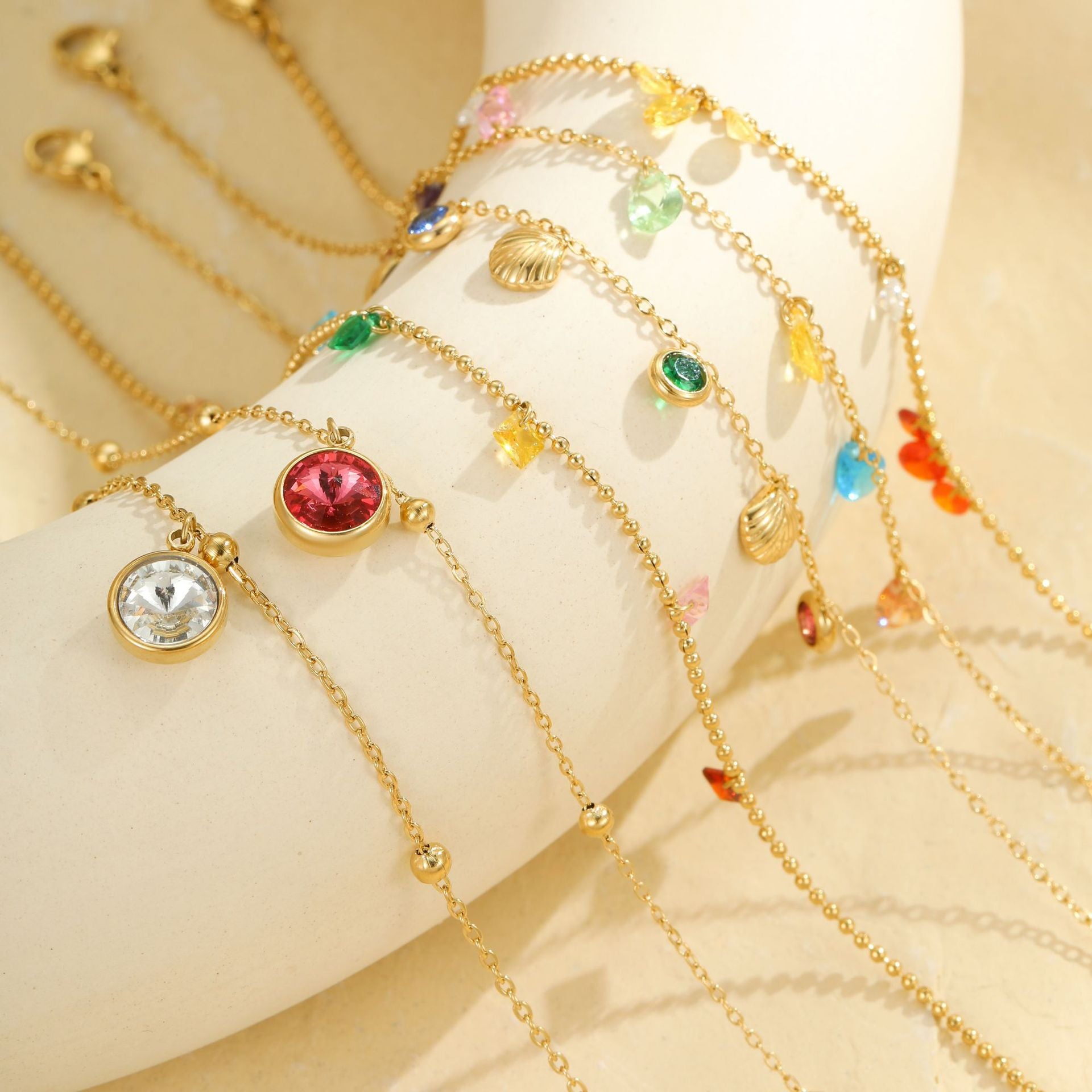 Wholesale multi-layer diamond pearl stainless steel anklet