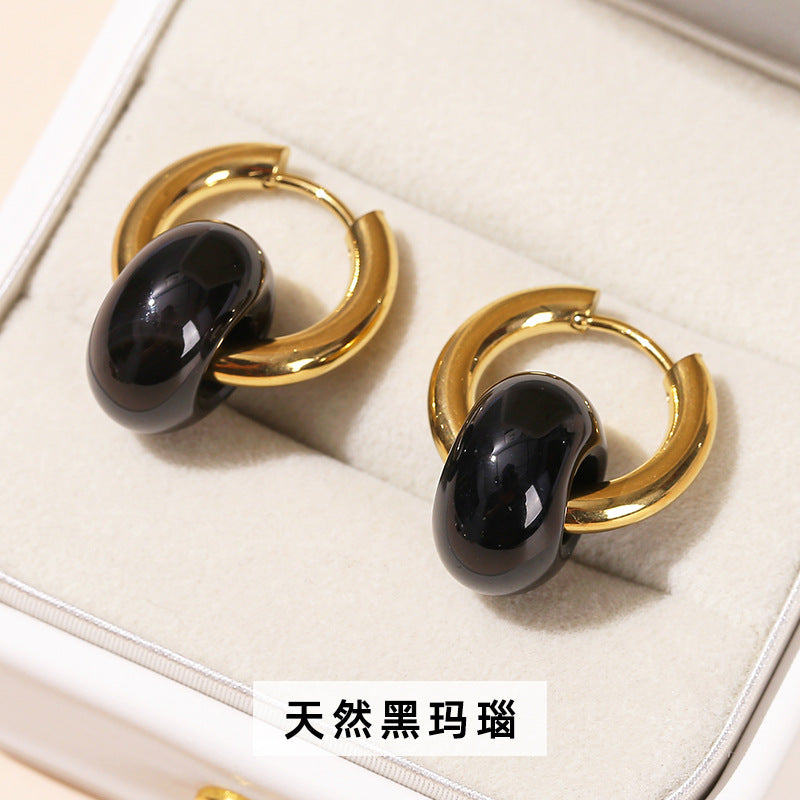 Wholesale  natural crystal agate abacus beads titanium steel gold-plated earrings