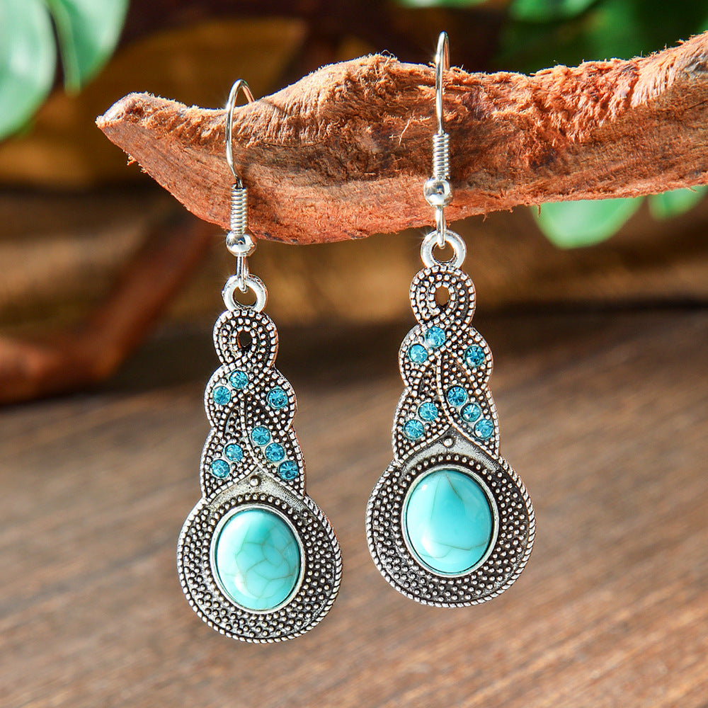 Wholesale Retro Bohemian Turquoise Alloy Earrings Party Wear Fashion Accessory