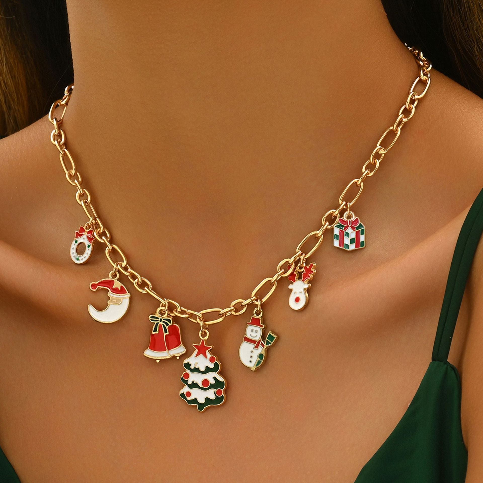 Wholesale Christmas  snowman reindeer colorful clavicle chain necklaces
