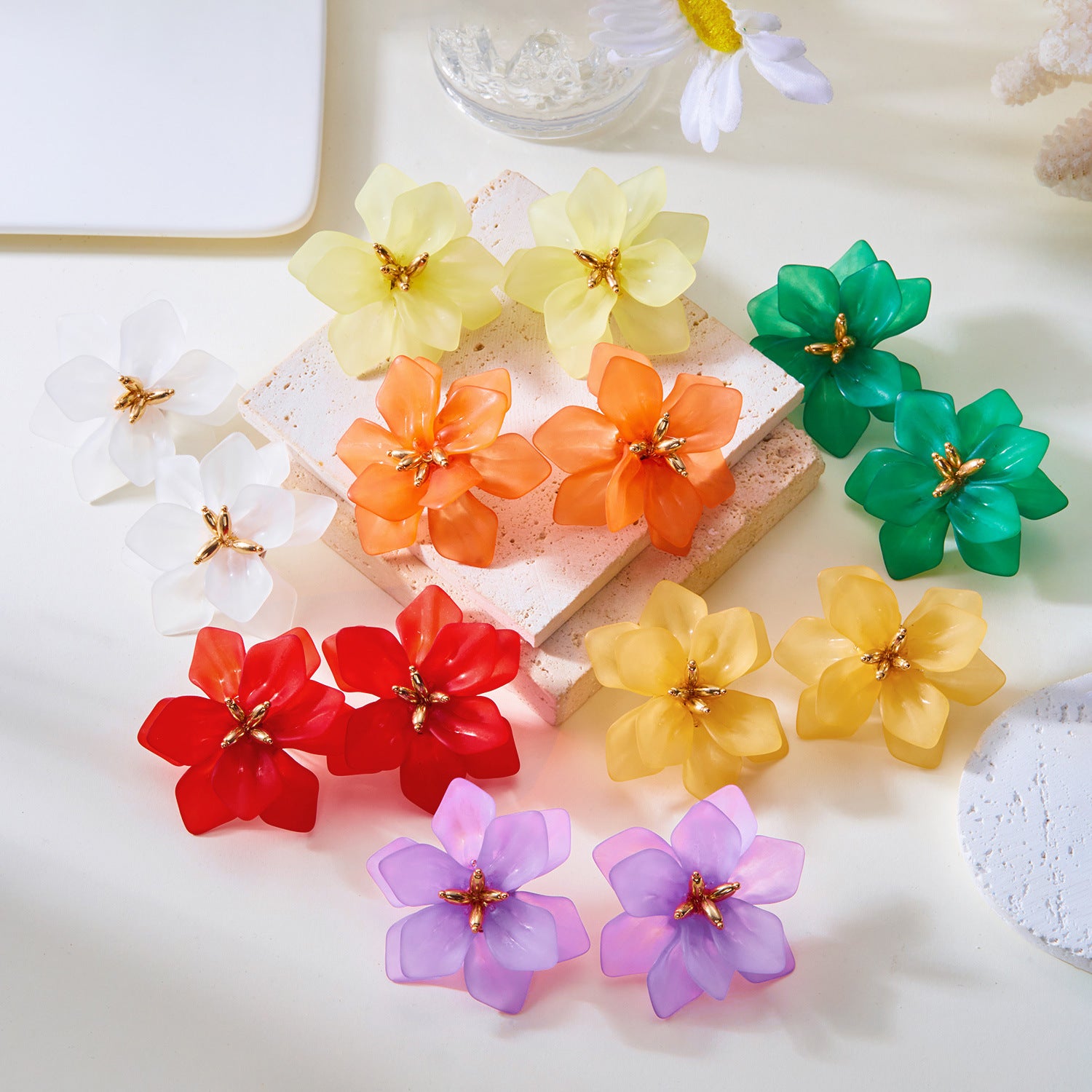 Wholesale  exaggerated three-dimensional acrylic flower petal earrings