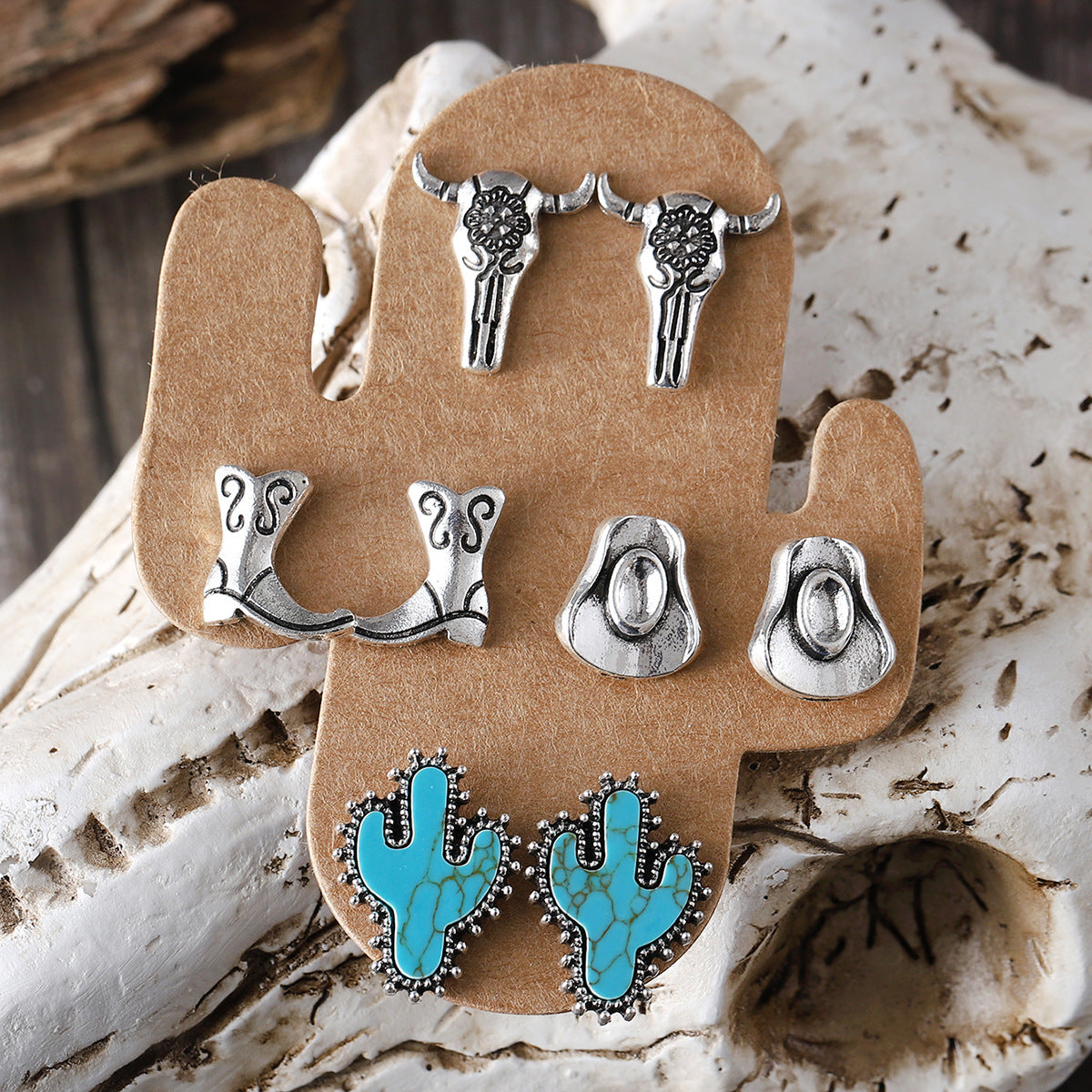 Wholesale Boots Hat Earrings Turquoise Cactus Four-piece suit