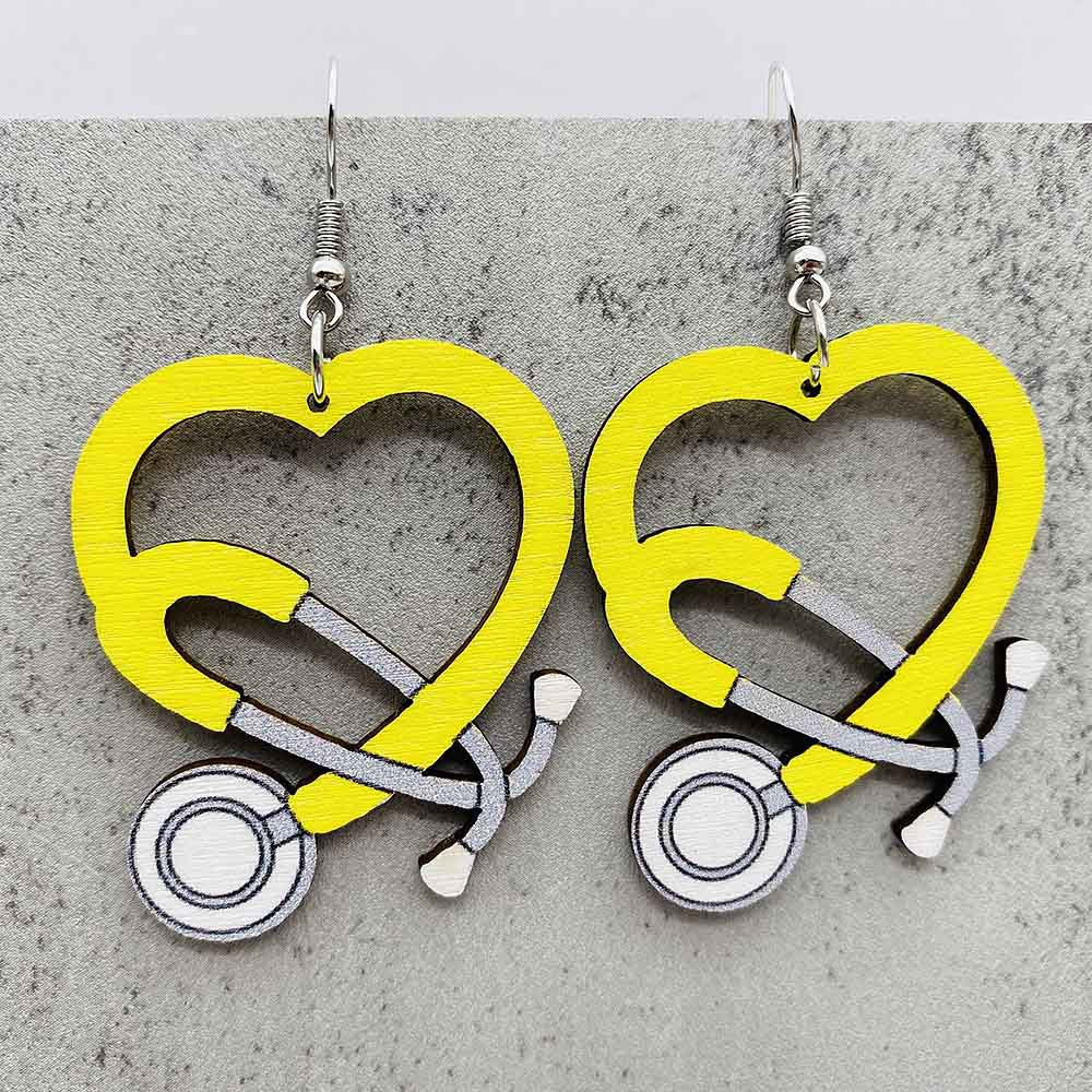 Wholesale  Nurse Day earrings Doctor Nurse Medical color earpiece wooden earrings