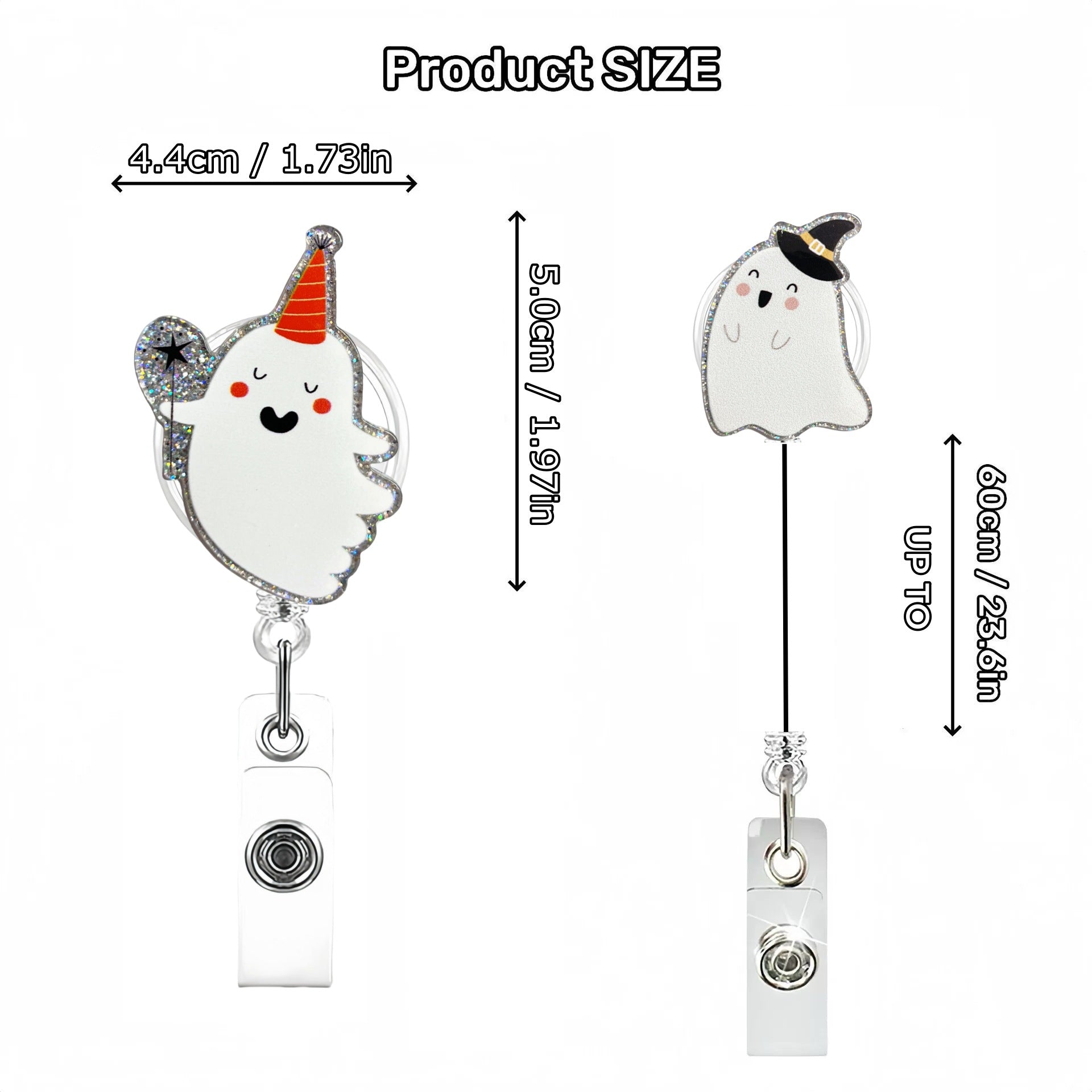 Wholesale Halloween White Ghost Acrylic Retractable Clip Badge Keychain