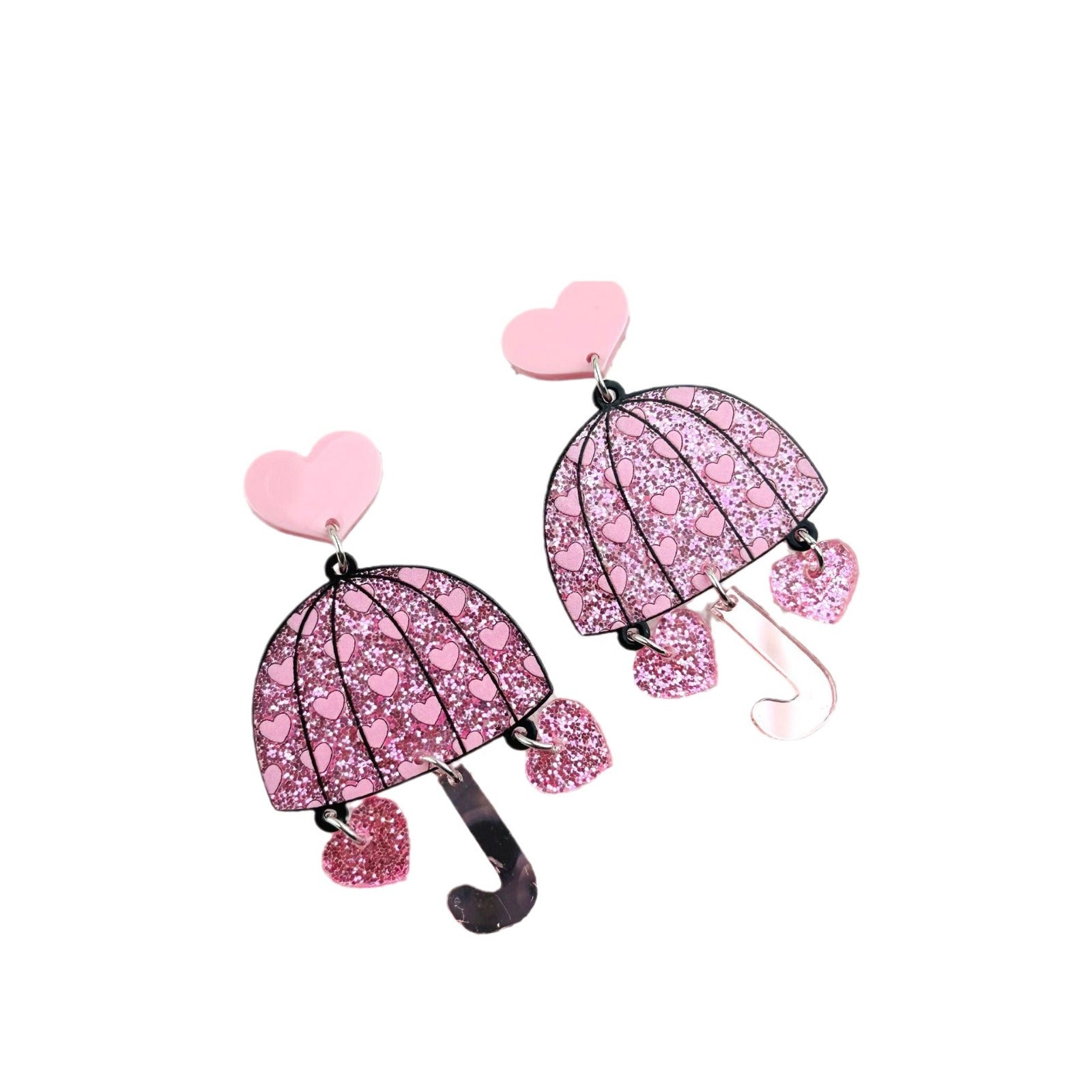 Wholesale Valentine's Day mirror love umbrella exaggerated creative design ear studs earrings