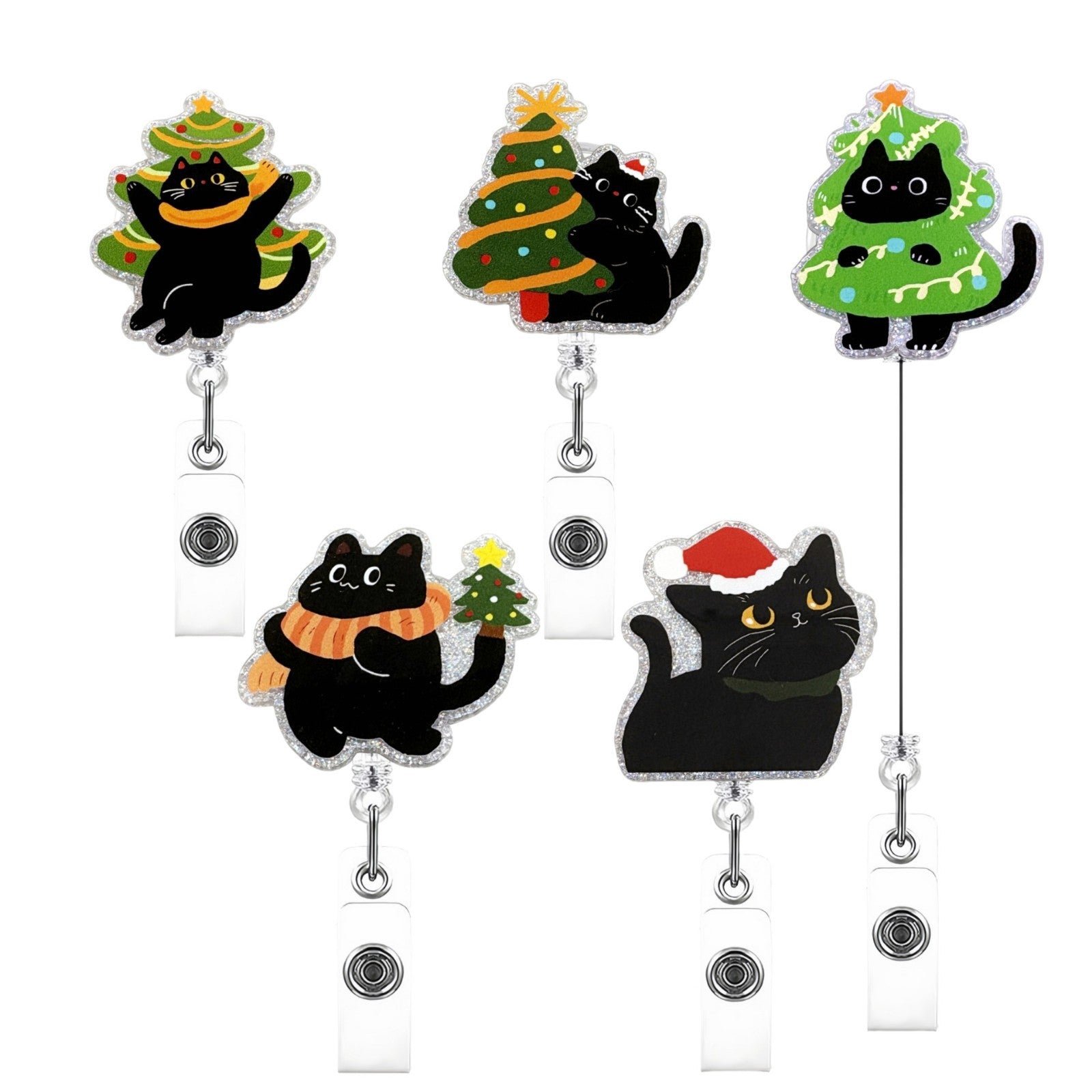 Wholesale Cute Christmas Black Cat Acrylic Glitter  Badge Reels
