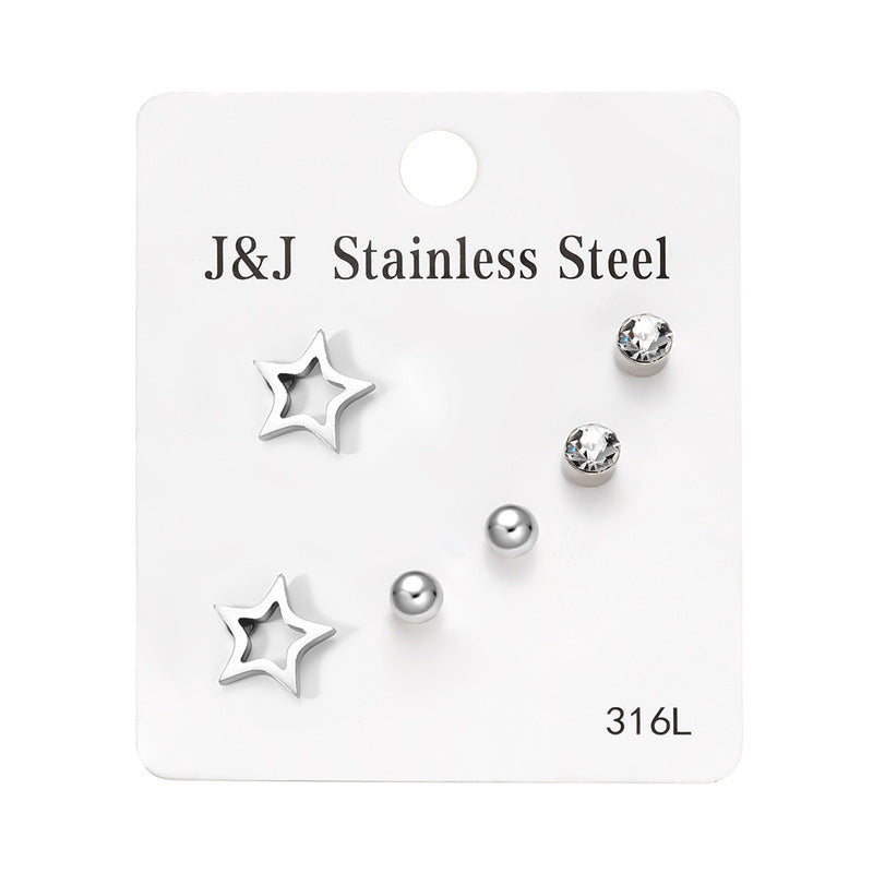 Wholesale 3 pairs of Love Diamond combination card stud earrings suit