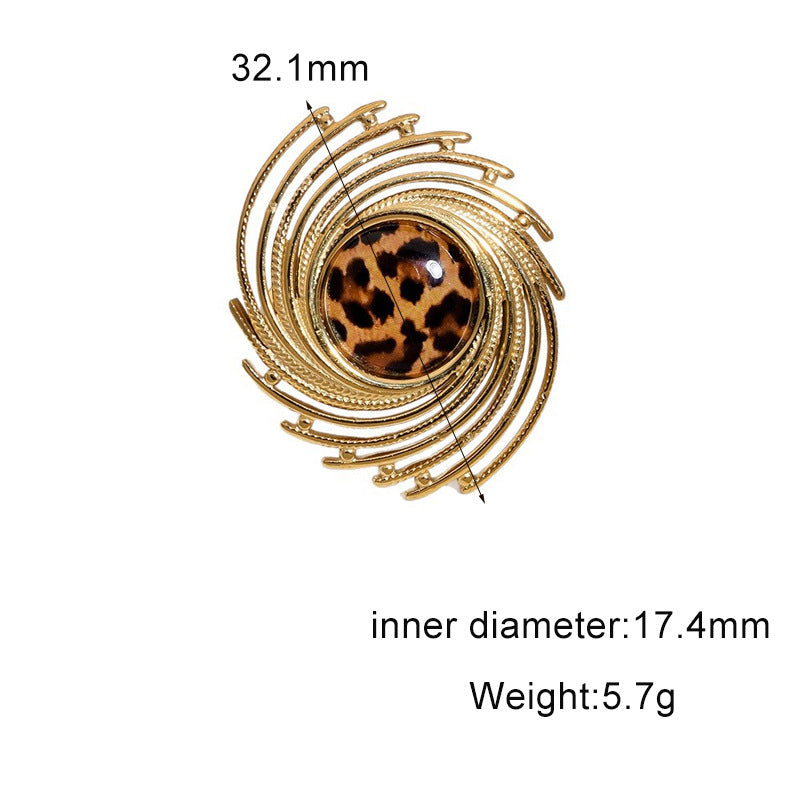 Wholesale Stylish Stainless Steel Open Ring For Women Leopard Print Wide Band Adjustable Jewelry Accessory