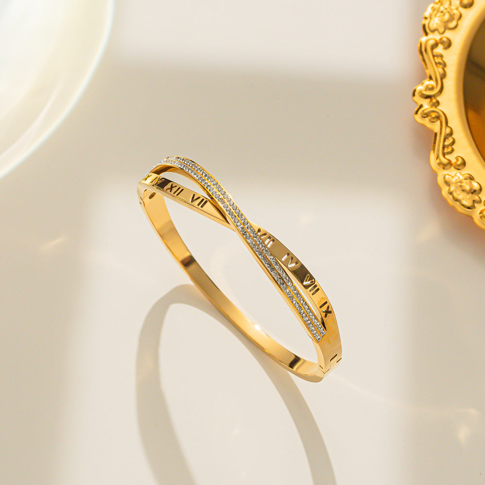 Wholesale Full Diamond Zircon Roman Numeral Cross Titanium Steel Bracelets ACC-BT-Kucai002