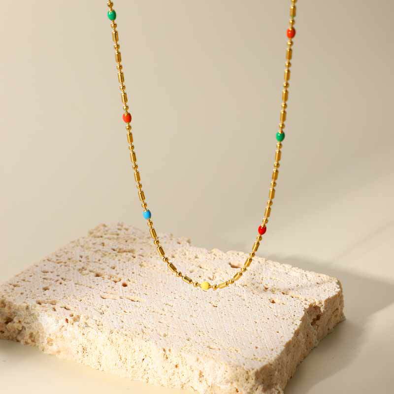 Wholesale Color drop oil rice beads stainless steel necklace