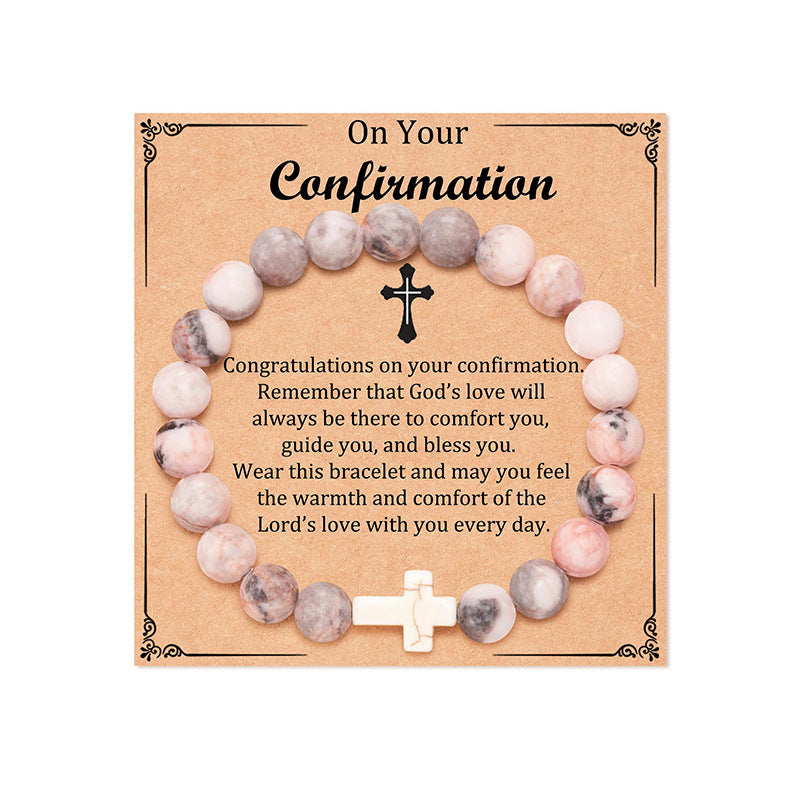 Wholesale jewelry cross pink zebra stone beads bracelet