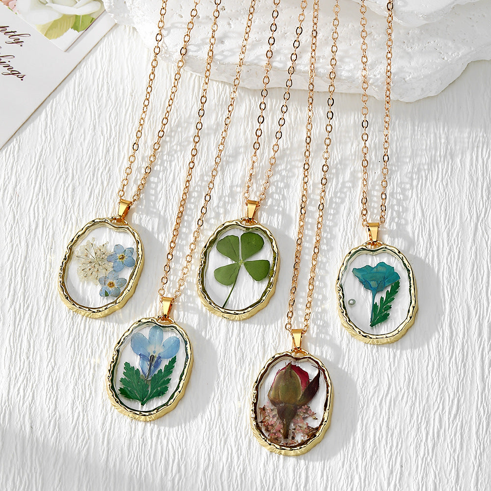 Wholesale Trendy Resin Flower Pendant Necklace with Preserved Flower,  Fashion Jewelry Accessory for Resale