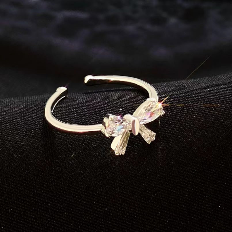 Wholesale retro metal bow ring micro-inlaid pink zircon  ring f