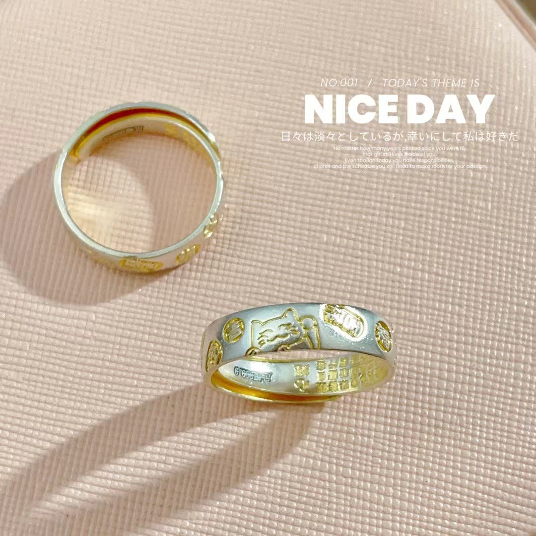 Wholesale silver 999 peace joy lucky cat live sterling silver adjustable  ring
