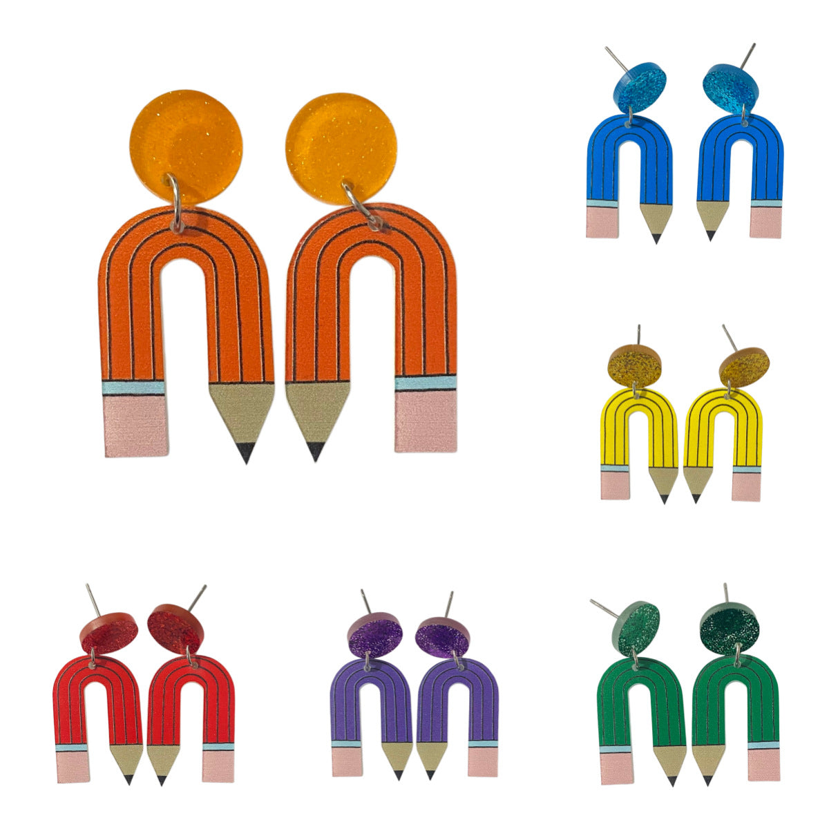 Wholesale Back to Scchool Colored Pencil Print Teacher' s Day Acrylic Earrings