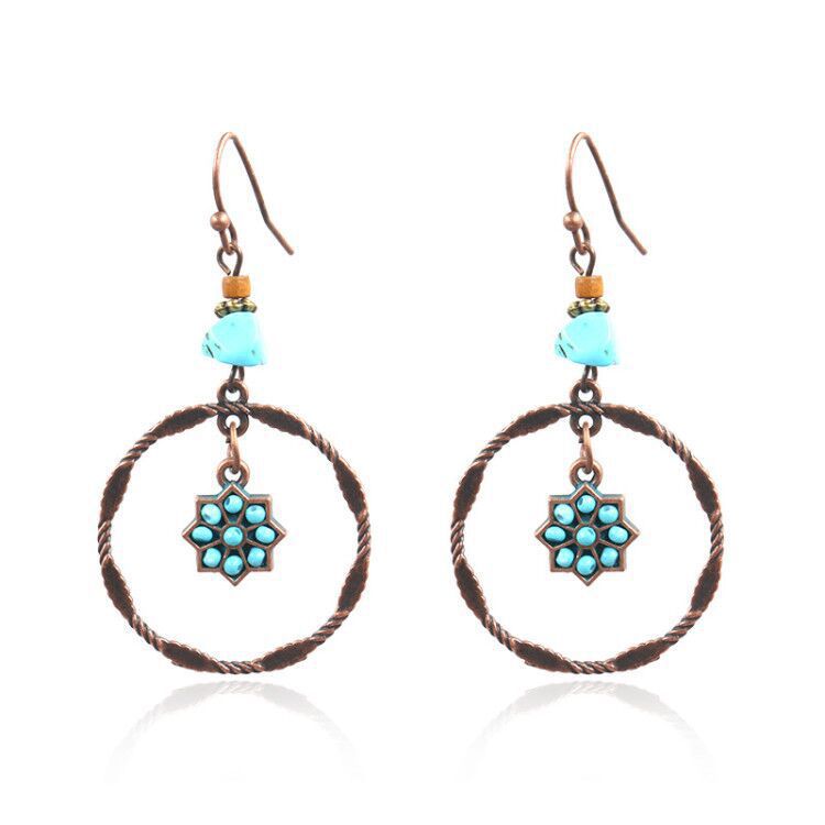 Wholesale Bohemian Ethnic Style Flower Turquoise Alloy Earrings ACC-ES-HanH019