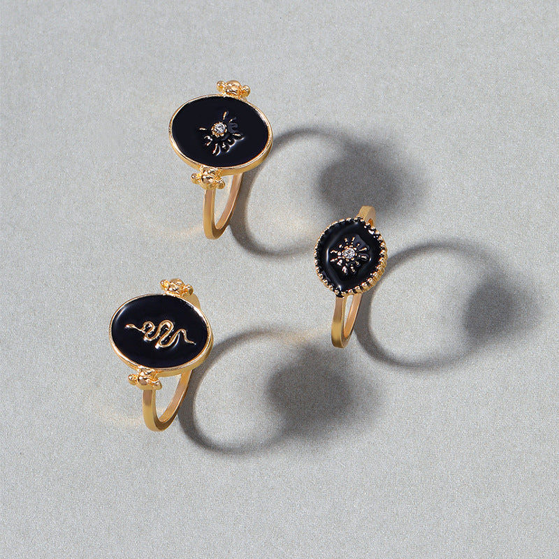 Wholesale Retro Simple Jewelry Disc Diamond Star Sun Overlapped Ring