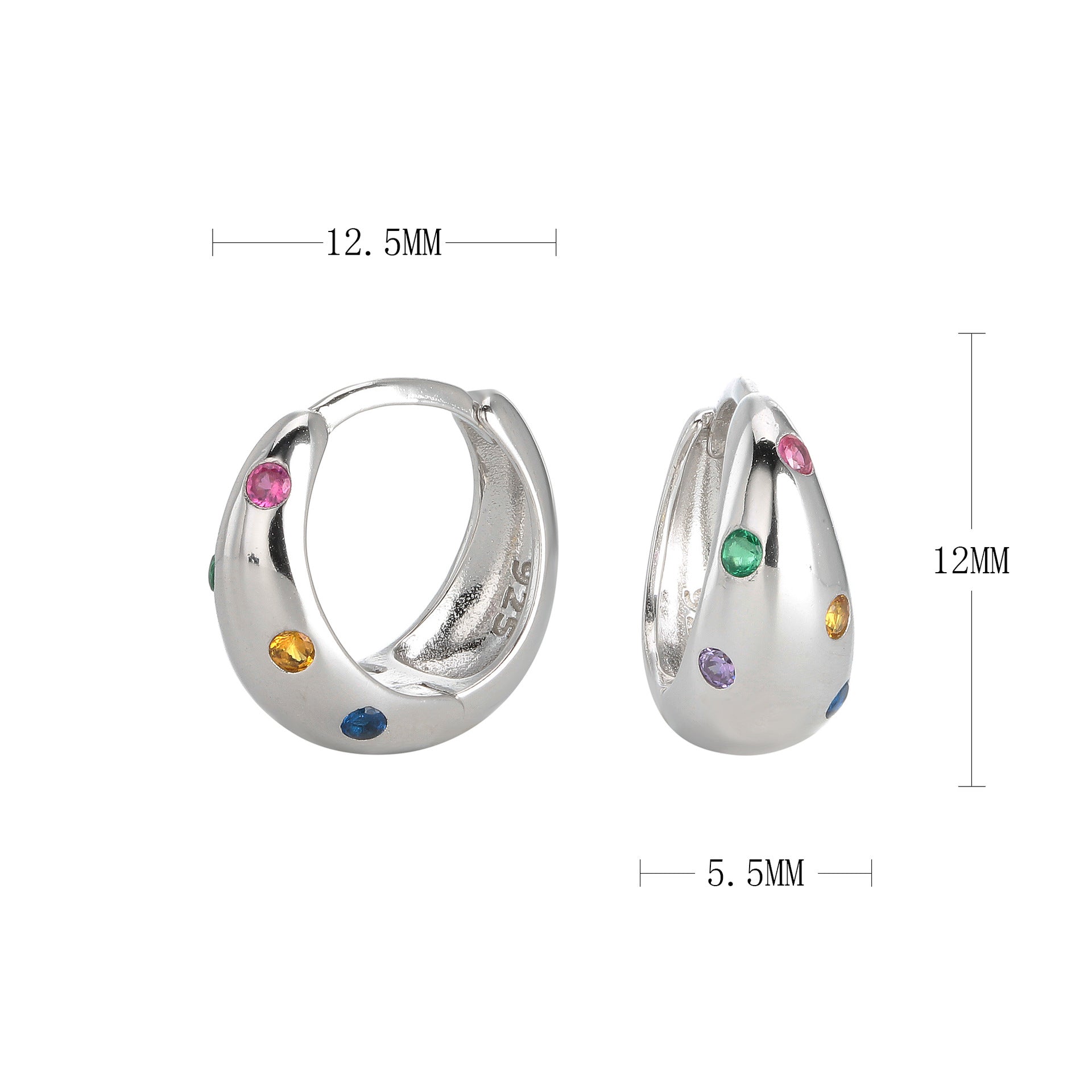 Wholesale S925 Sterling Silver Earrings Colorful Zircon Hoop Earrings Gem Earrings ACC-ES-HRB003